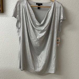 INC white and gray sequined top